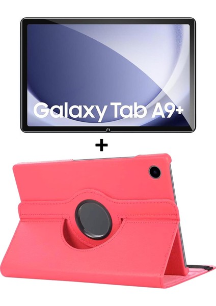 Samsung Galaxy Tab A9 Plus 11' 2023 360° Dönebilen Standlı Suni Deri Kılıf + Nano Cam Ekran Koruyucu