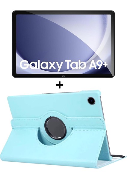 Samsung Galaxy Tab A9 Plus 11' 2023 360° Dönebilen Standlı Suni Deri Kılıf + Nano Cam Ekran Koruyucu