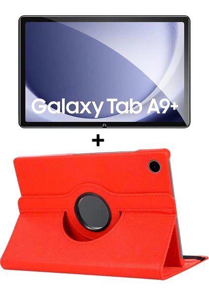 Samsung Galaxy Tab A9 Plus 11' 2023 360° Dönebilen Standlı Suni Deri Kılıf + Nano Cam Ekran Koruyucu