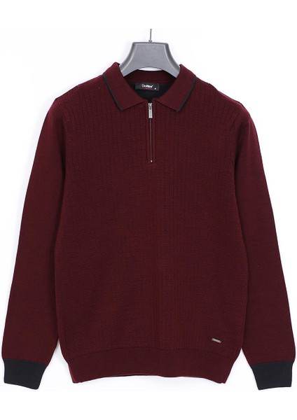 Erkek Şardonsuz Uzun Kol Ince Polo Yaka Kazak - 180972 - Koyu Bordo