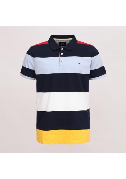Erkek Kısa Kol Polo Yaka Çizgili T-Shirt - CZT-160 - Kırmızı - Lacivert fiyatları