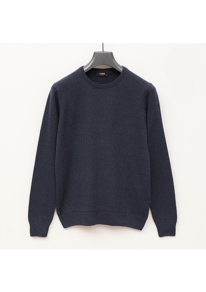 Erkek Şardonsuz Uzun Kol Ince Bisiklet Yaka Sweatshirt - 180909 - Koyu Indigo Melanj
