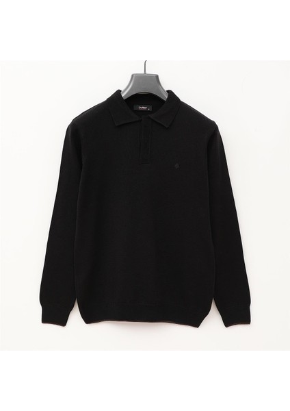 Erkek Şardonsuz Uzun Kol Ince Polo Yaka Sweatshirt - 189056 - Siyah
