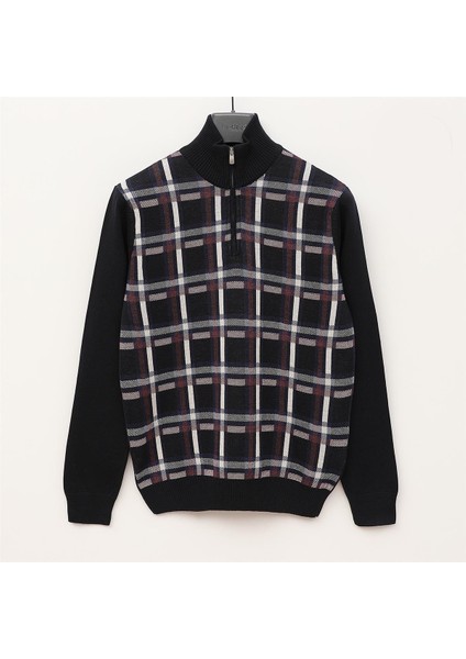 Erkek Uzun Kol Ince Fermuarlı Yaka Sweatshirt - 180655 - Lacivert