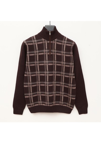 Erkek Uzun Kol Ince Fermuarlı Yaka Sweatshirt - 180655 - Kahverengi