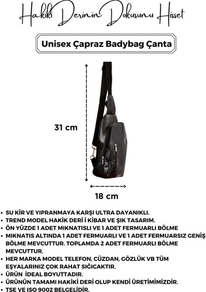 Unisex Siyah Hakiki Deri Çapraz Badybag Omuz ve Göğüs Çantası (Usb Çıkışlı)