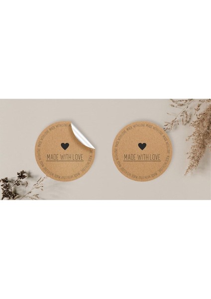 Kraft Sticker Paketleme & Kargo Etiketi (4X4CM) 48 Adet - Made With Love - 2 -