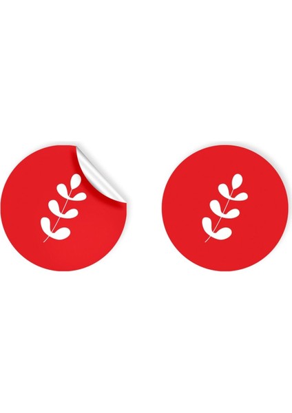 Yılbaşı Temalı Kuşe Sticker Çiçek Desenli Kırmızı Zeminli (4X4CM) 48 Adet