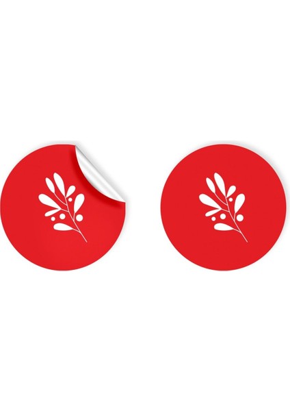 Yılbaşı Temalı Kuşe Sticker Çiçek Desenli Kırmızı Zeminli (4X4CM) 48 Adet