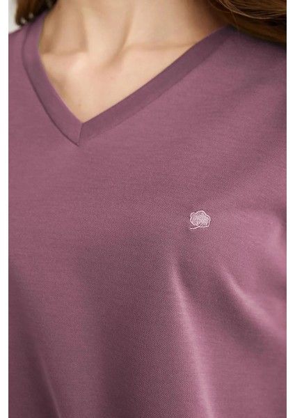 Yumuşak Dokulu V Yaka Uzun Kol Kadın Pijama Takım 9721 modelleri