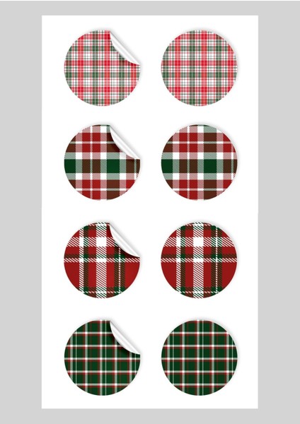 Ekose Desenli Kuşe Sticker (4X4CM) 48 Adet
