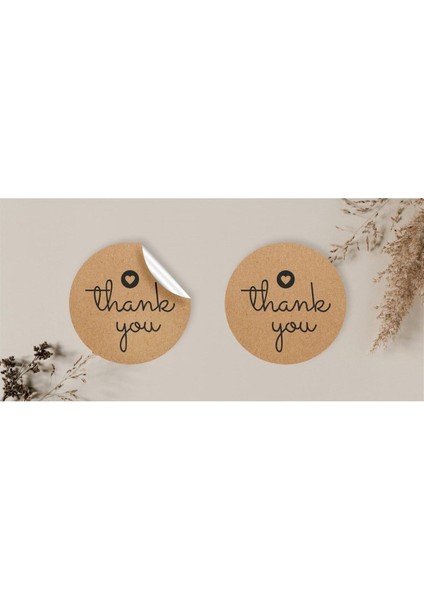 Kraft Sticker Paketleme & Kargo Etiketi (4X4CM) 48 Adet - Thank You -