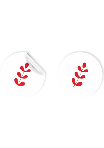 Yılbaşı Temalı Kuşe Sticker Çiçek Desenli Beyaz Zeminli (4X4CM) 48 Adet