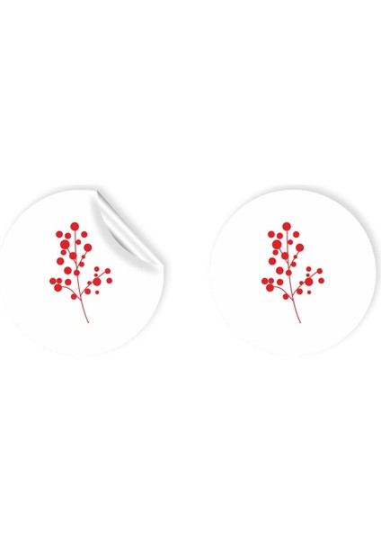 Yılbaşı Temalı Kuşe Sticker Çiçek Desenli Beyaz Zeminli (4X4CM) 48 Adet
