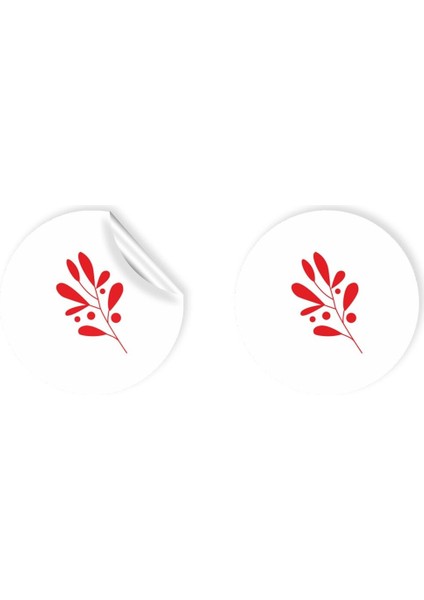 Yılbaşı Temalı Kuşe Sticker Çiçek Desenli Beyaz Zeminli (4X4CM) 48 Adet