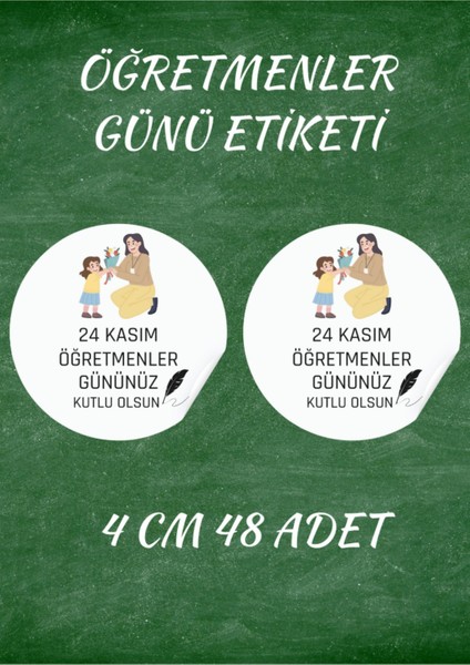 Öğretmenler Günü Etiketi Sticker 4 cm 48 Adet - 02 -