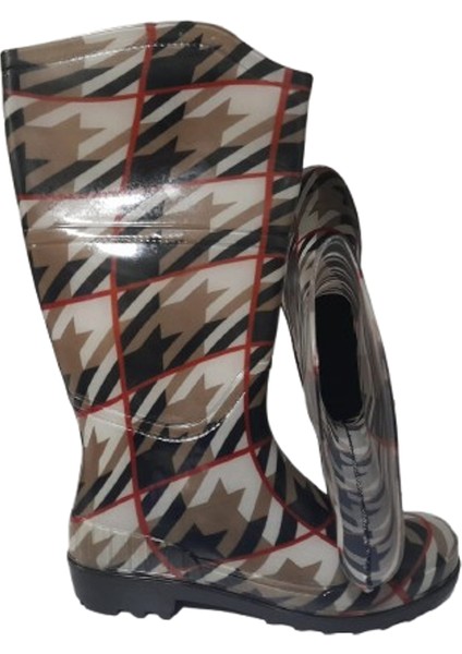 Kadın Bej-Kırmızı Çizgili 35 cm Uzun Bahçe Yağmur Çizmesi EMKK309-210 fiyatları