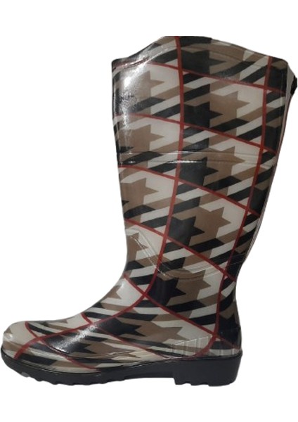 Kadın Bej-Kırmızı Çizgili 35 cm Uzun Bahçe Yağmur Çizmesi EMKK309-210 modelleri