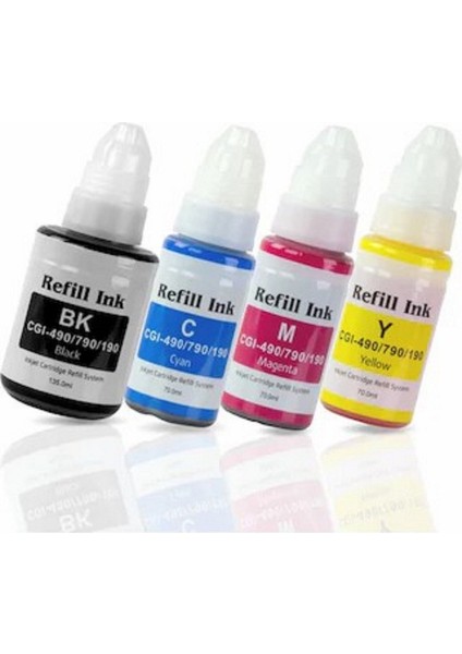 Canon Pixma G1411 GI-490 4 Renk Muadil Mürekkep Seti - Siyah 135 Ml- Renkliler 70 ml