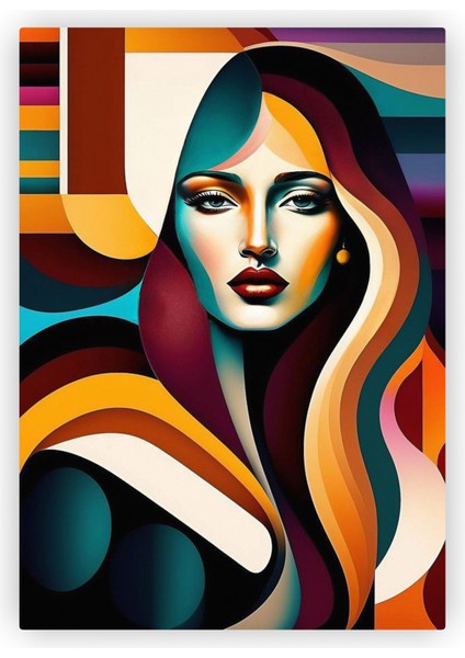 Geometrik Kadın Portresi Pop Art Ahşap Poster 20X29 cm