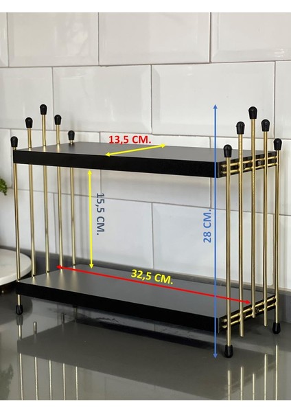 Ikili Tel Raf Mutfak Raf Gold Siyah Tezgah Üstü Raf Kahve Köşesi Raf Banyo Raf Baharatlık