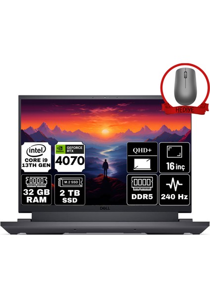 G16 7630 Intel Core I9-13900HX 32GB 2tb SSD RTX4070/8GB W11H 16" Qhd+ 240Hz Taşınabilir Bilgisayar G76302401024U-A21 & Anzar Mouse