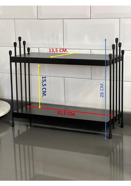 Ikili Tel Raf Mutfak Raf Siyah Tezgah Üstü Raf Kahve Köşesi Raf Banyo Raf Baharatlık