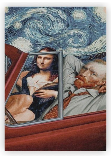 Modern Mona Lisa ve Van Gogh Ahşap Poster 20X29 cm