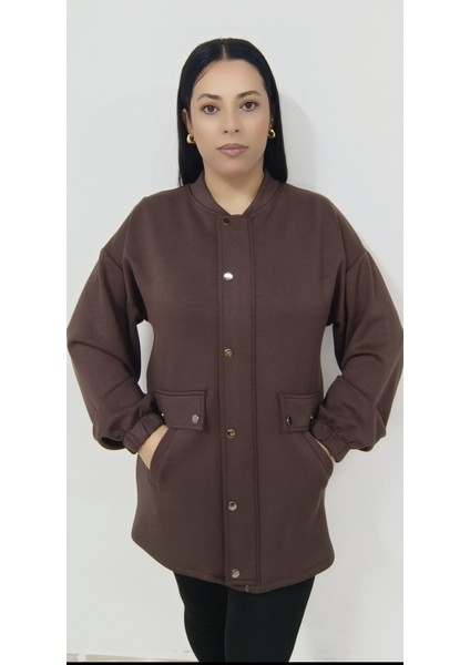 Büyük Beden Kadın Tesettüre Uygun 75 cm Boyda Pamuklu Cupra Kumaş Zımba Baskılı Kolej Ceket fiyatları