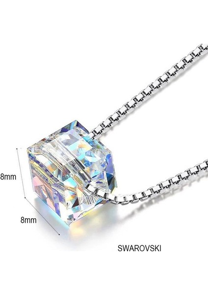 Gümüş Swarovski Taşlı Bayan Küp Gümüş Kolye