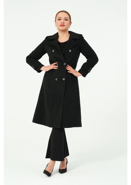 Aysar Kadın Büyük Beden Kruvaze Yaka Astarlı Kadın Düğmeli Kaşe Kaban