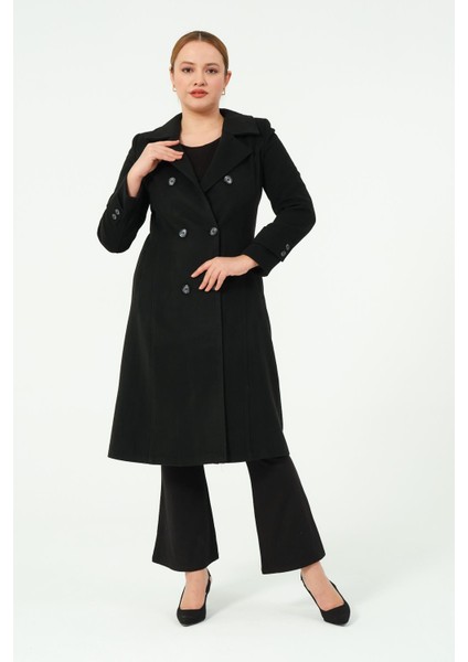 Aysar Kadın Büyük Beden Kruvaze Yaka Astarlı Kadın Düğmeli Kaşe Kaban fiyatları