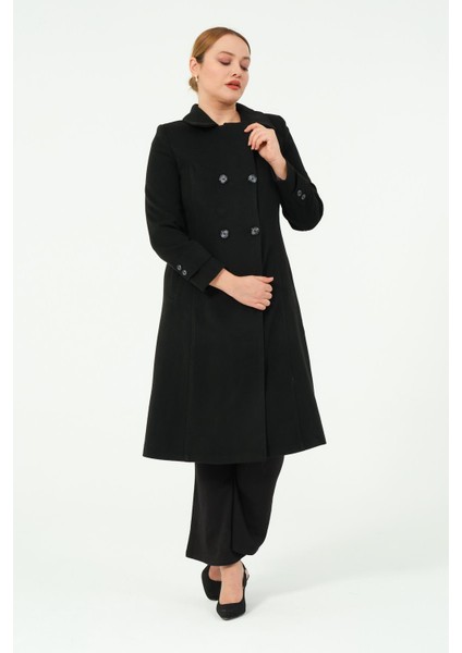 Aysar Kadın Büyük Beden Kruvaze Yaka Astarlı Kadın Düğmeli Kaşe Kaban modelleri