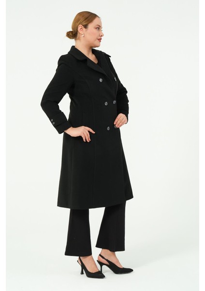 Aysar Kadın Büyük Beden Kruvaze Yaka Astarlı Kadın Düğmeli Kaşe Kaban fırsatları