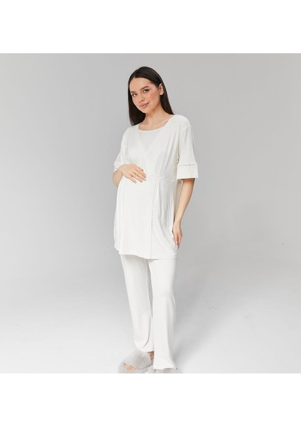 Pamuklu Fistolu Kruvaze Emzirme Bölmeli Pijama Sabahlık modelleri