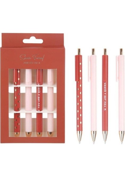 Plastik Gövde Basmalı Tükenmez Kalem 4'lü Pembe Kalem