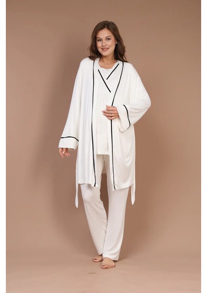 Pamuklu Biyeli Kruvaze Emzirme Bölmeli Pijama Sabahlık