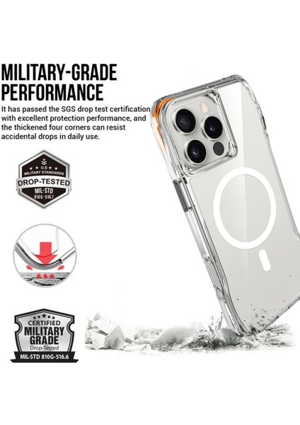iPhone 16 Pro Max Kılıf Magsafe Şarj Sgs Military Test Sertifikalı Şeffaf Redclick Incek Kapak