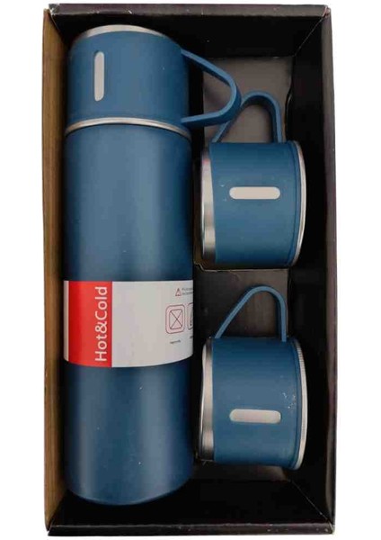 Çelik Termos 500 ml 3 Bardaklı Sıcak ve Soğuk Tutma Özelliği ile Kullanışlı