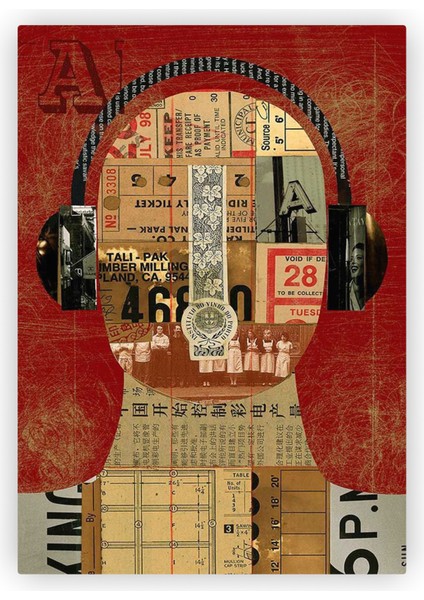 Kulaklıklı Birey Dada Dadaizm Ahşap Poster 20X29 cm