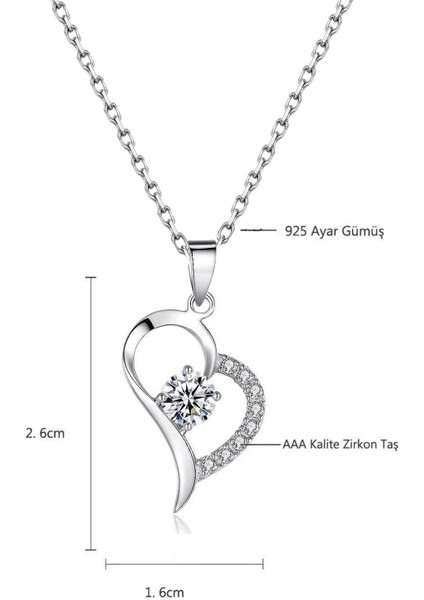 Gümüş Zirkon Taşlı Bayan Kalp Gümüş Kolye Beyaz Taş fırsatları