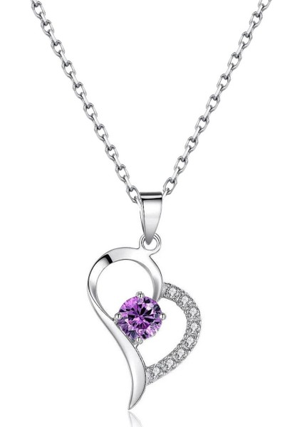 Gümüş Zirkon Taşlı Bayan Kalp Gümüş Kolye Beyaz Taş indirimleri