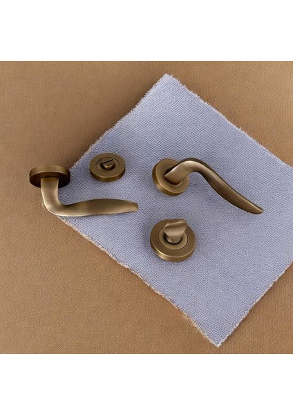 Trim Mat Antik Sarı Yuvarlak Rozetli Wc Banyo Kapı Kolu 1 Takım