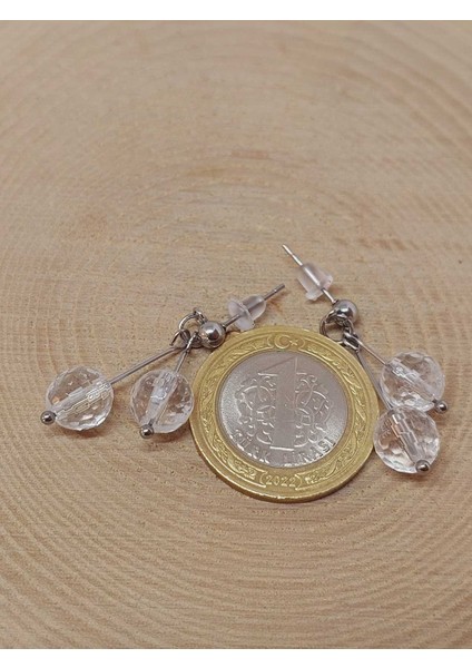 Doğaltaş Silver Çelik Küpe - Kristal Kuvars Taşı Kiraz Serisi (55670) modelleri