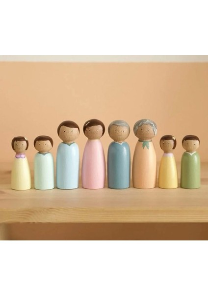 Peg Family Aile Ahşap Oyuncak Bebekler