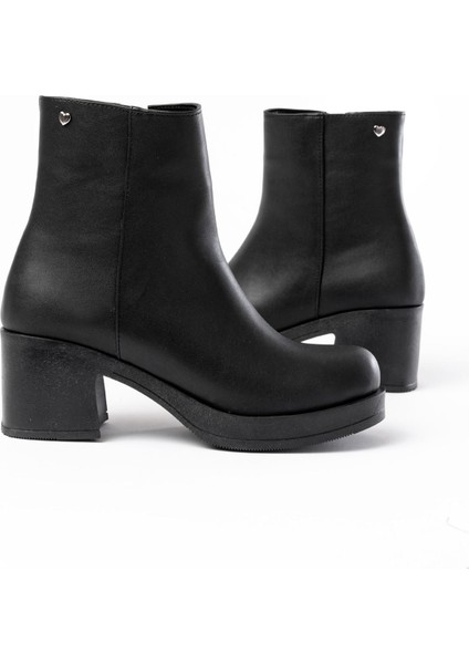 5109-3022 Siyah Fermuarlı Kalın Topuklu Günlük Kadın Bot modelleri