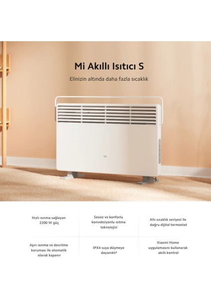 Termostatlı, 4 Zamanlayıcı ve 6 Isı Ayarı Mi Smart Space Heater S 2200W Infrared-Kablosuz Bağlantı