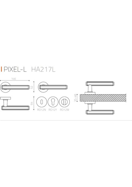 Pixel-L Rozetli Kapı Kolu Altın Rengi Oda Rozetli