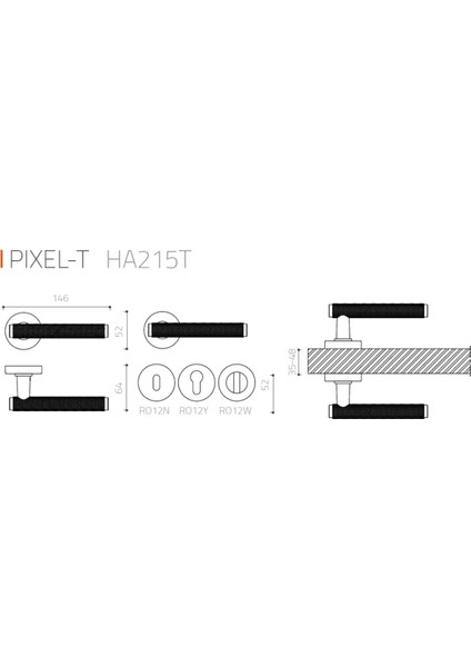 Pixel-T Rozetli Kapı Kolu Siyah Rengi Oda Tipi Rozet