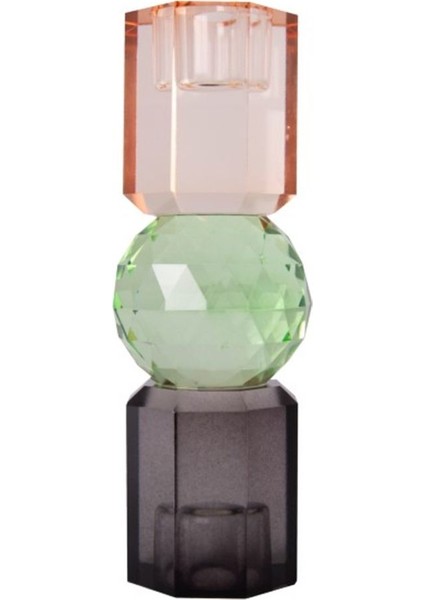 Kristal Mum Tutucu, Şeftali, Yeşil, Füme, 16,5x6 cm